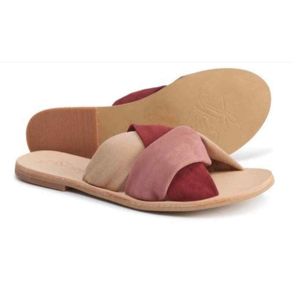 Free People RIO Vista Rose and Cream Suede Slide Flat Sandals New In Box SZ 8